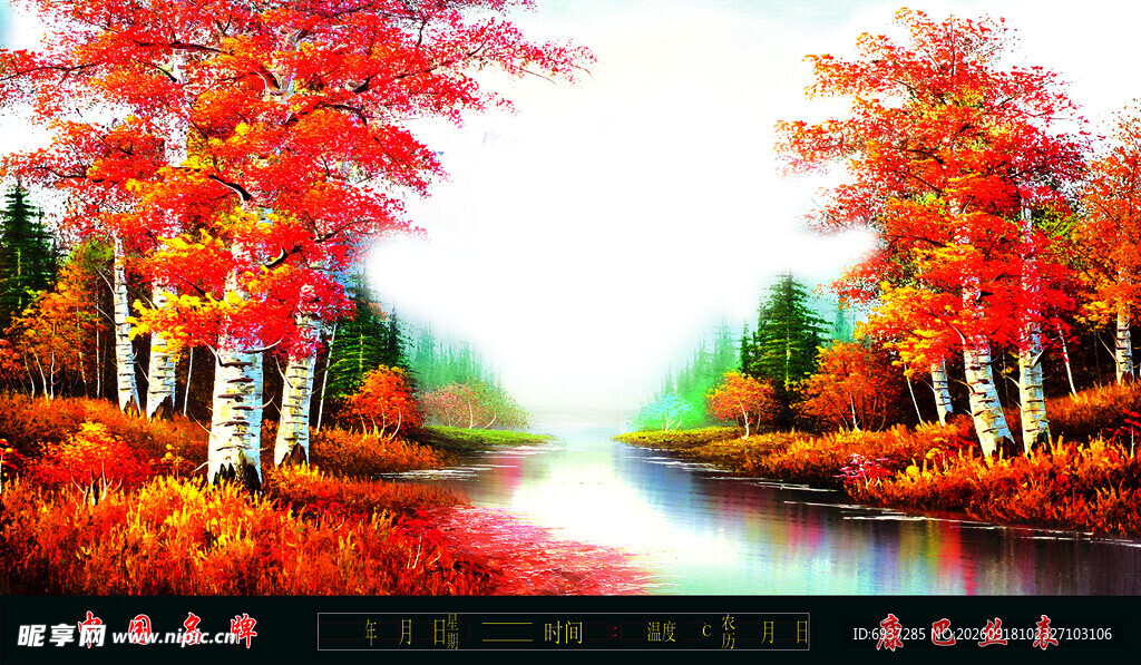 秋日林间溪流美景