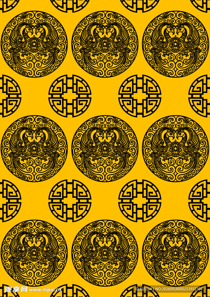黄色底纹古典花纹图案