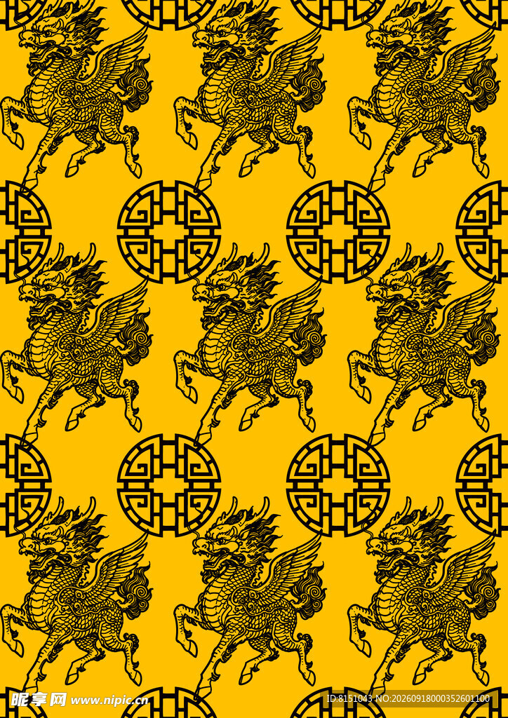 黄色底纹复古花纹图案