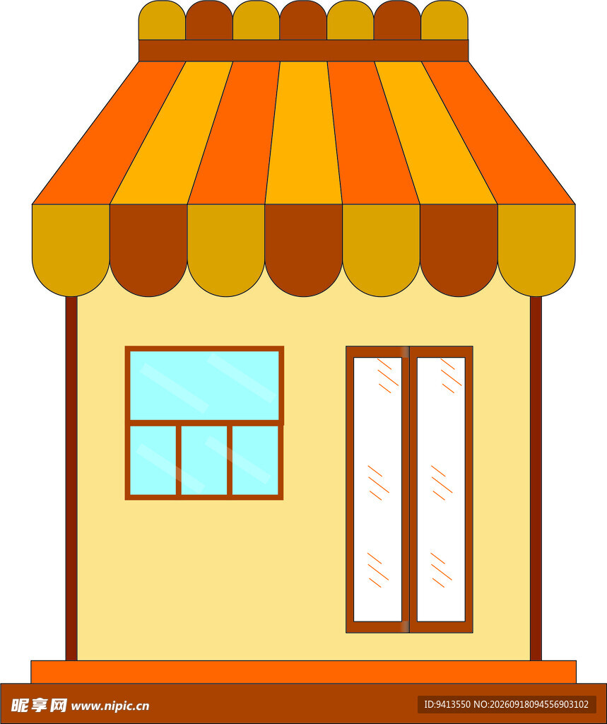 黄色小屋带遮阳篷