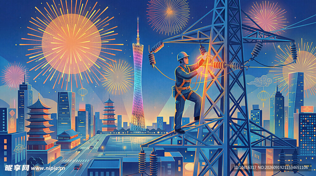 电力工人插图