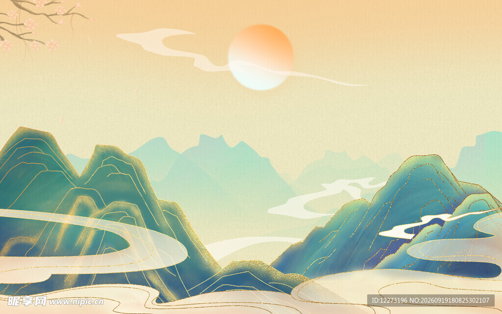 山水间的日出美景