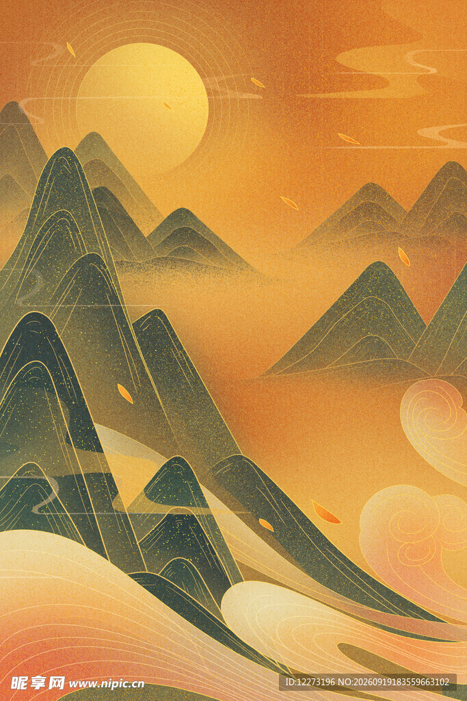 金色山峦间的落日美景