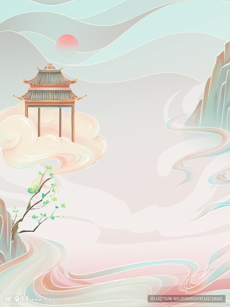 古风山水间的亭台景致