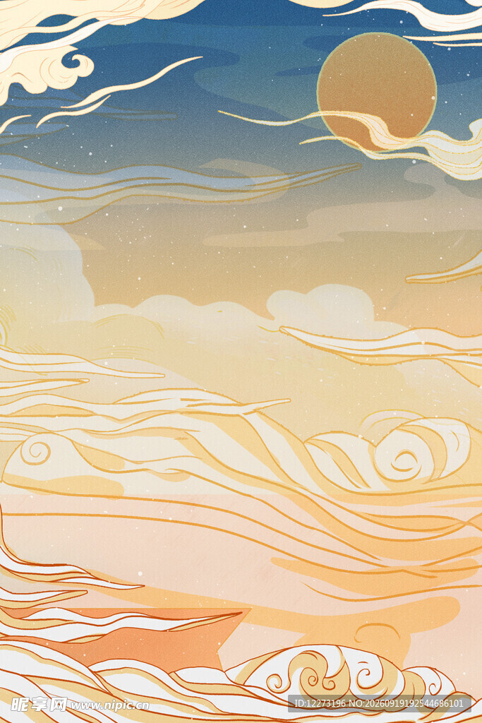 梦幻夕阳下的海浪景观