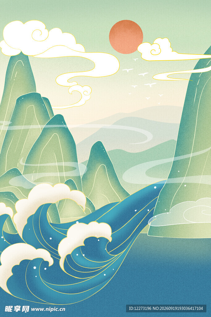 山海间蓝鲸遨游的奇幻景