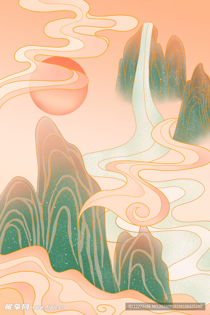 古风山水云雾意境插画