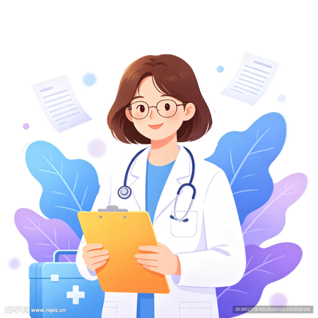 女医生手持文件夹专注模样
