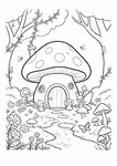 蘑菇小屋的奇幻森林场景上色线稿