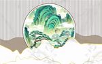 中式水墨海浪圆形装饰画