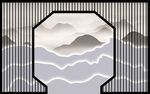 中式窗景下的山水云雾图