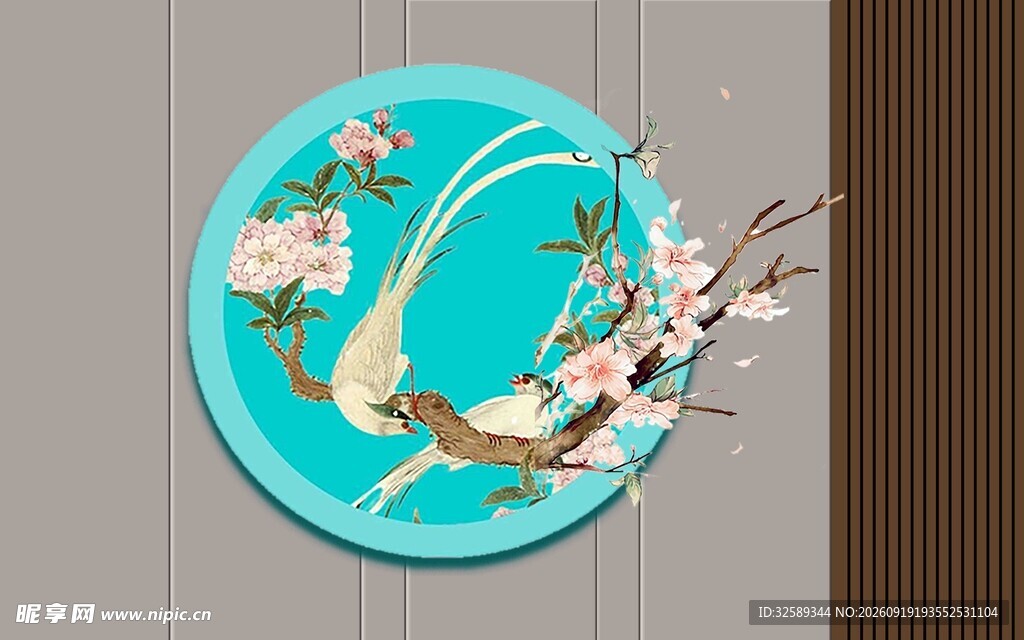 圆形花鸟装饰画