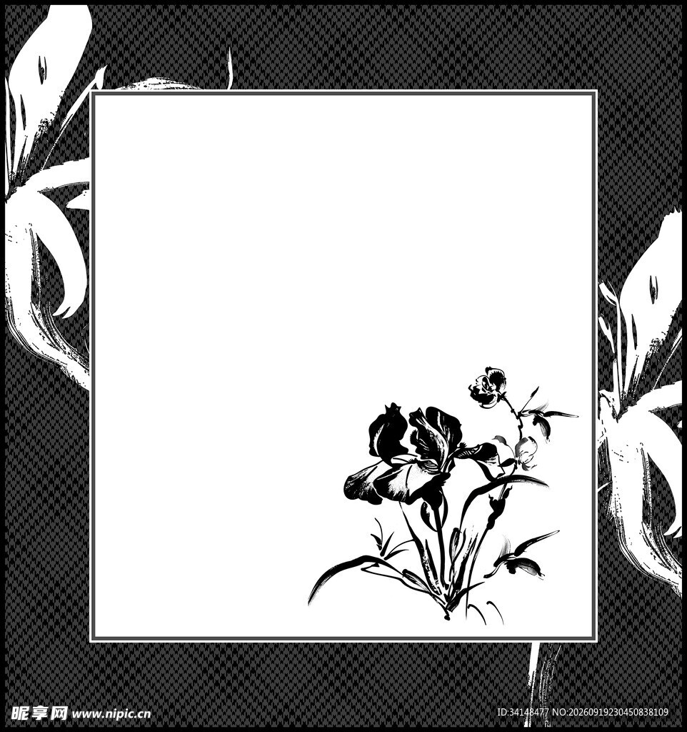 黑白花卉边框装饰图案