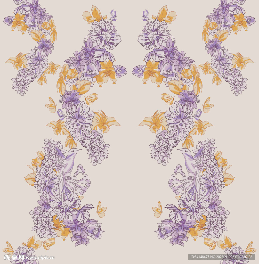 紫色花卉图案纹理设计