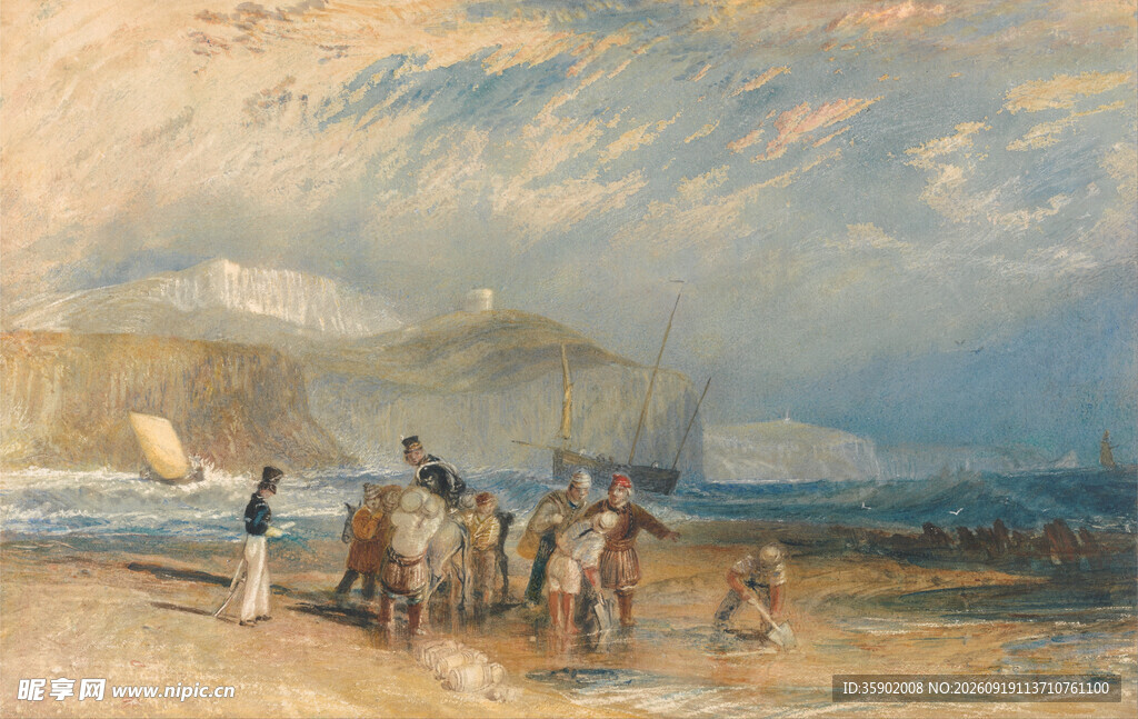 海滩上的人物与风景画面