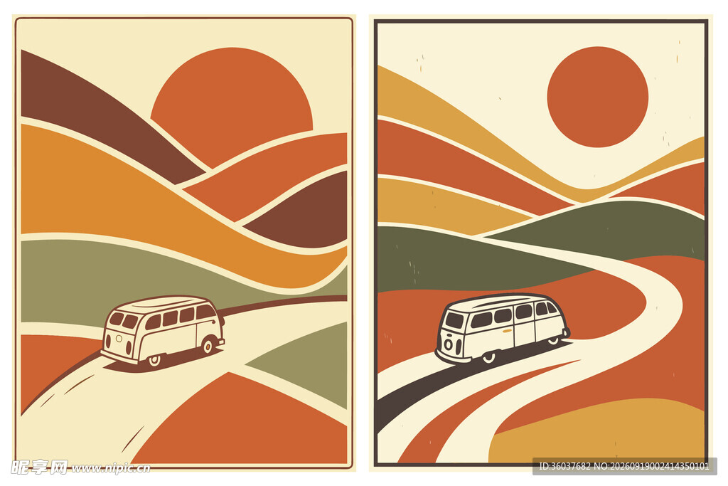 复古风公路旅行插画