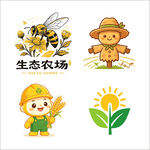 生态农场卡通元素集合图标