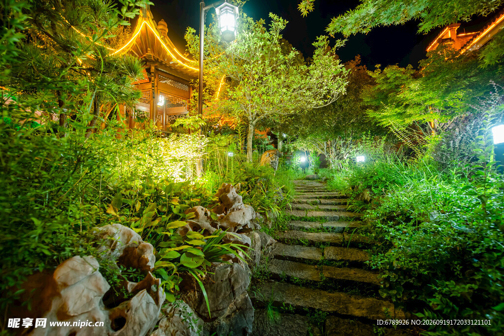 夜下园林小径