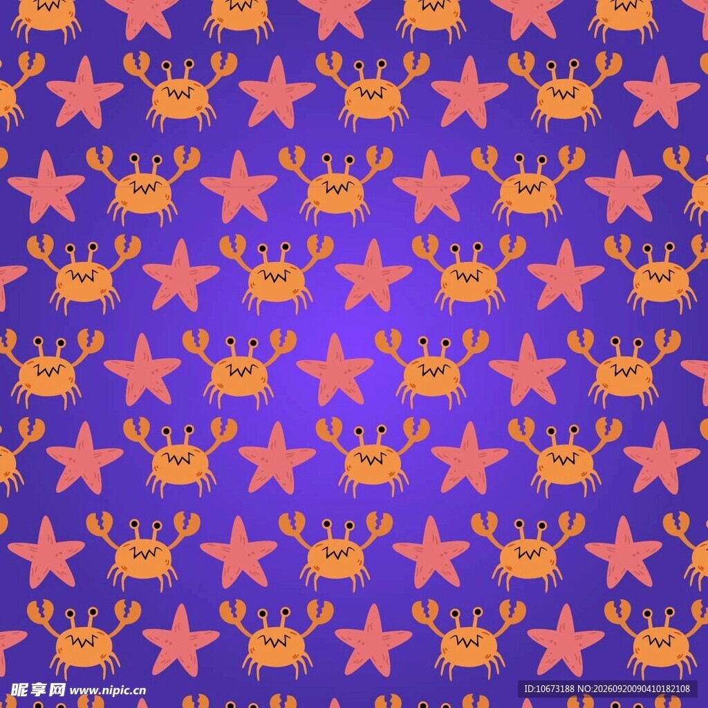 紫色背景星星螃蟹图案