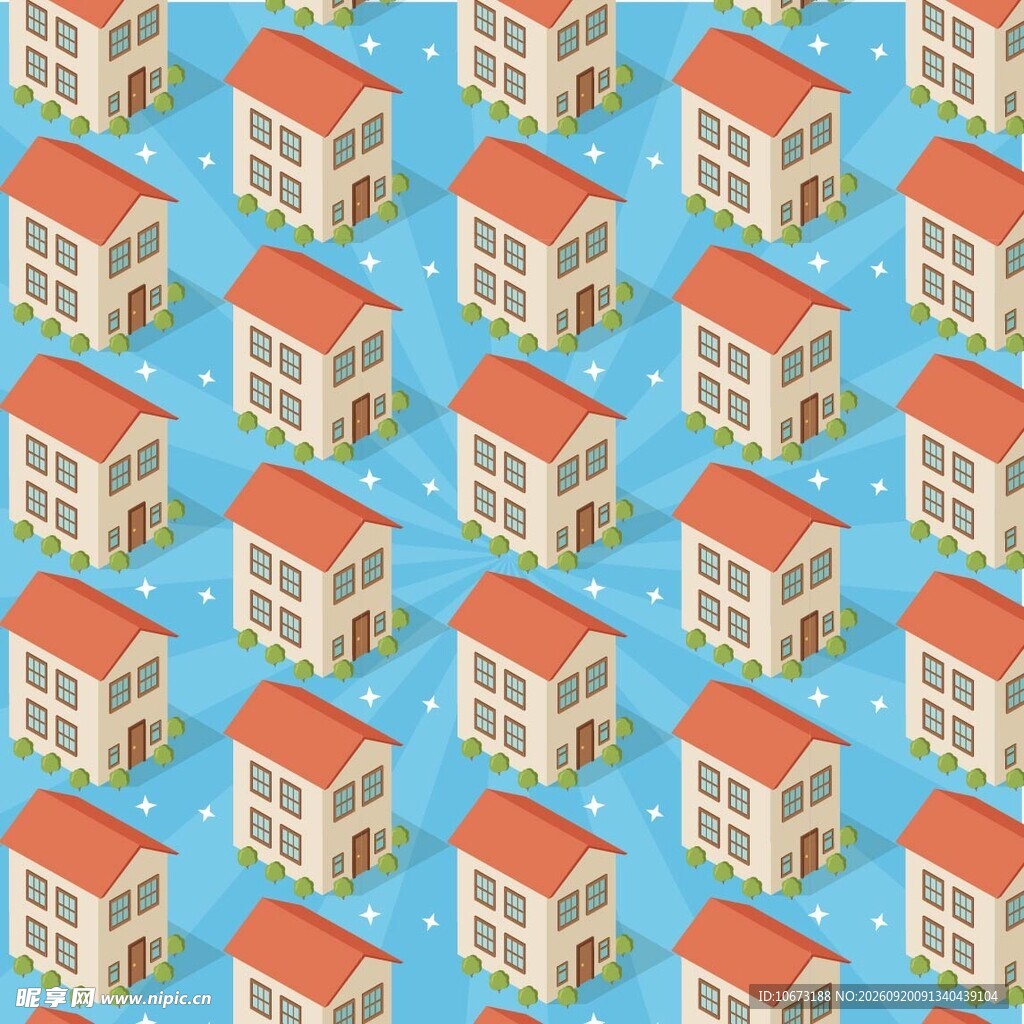 蓝色背景上的房屋图案