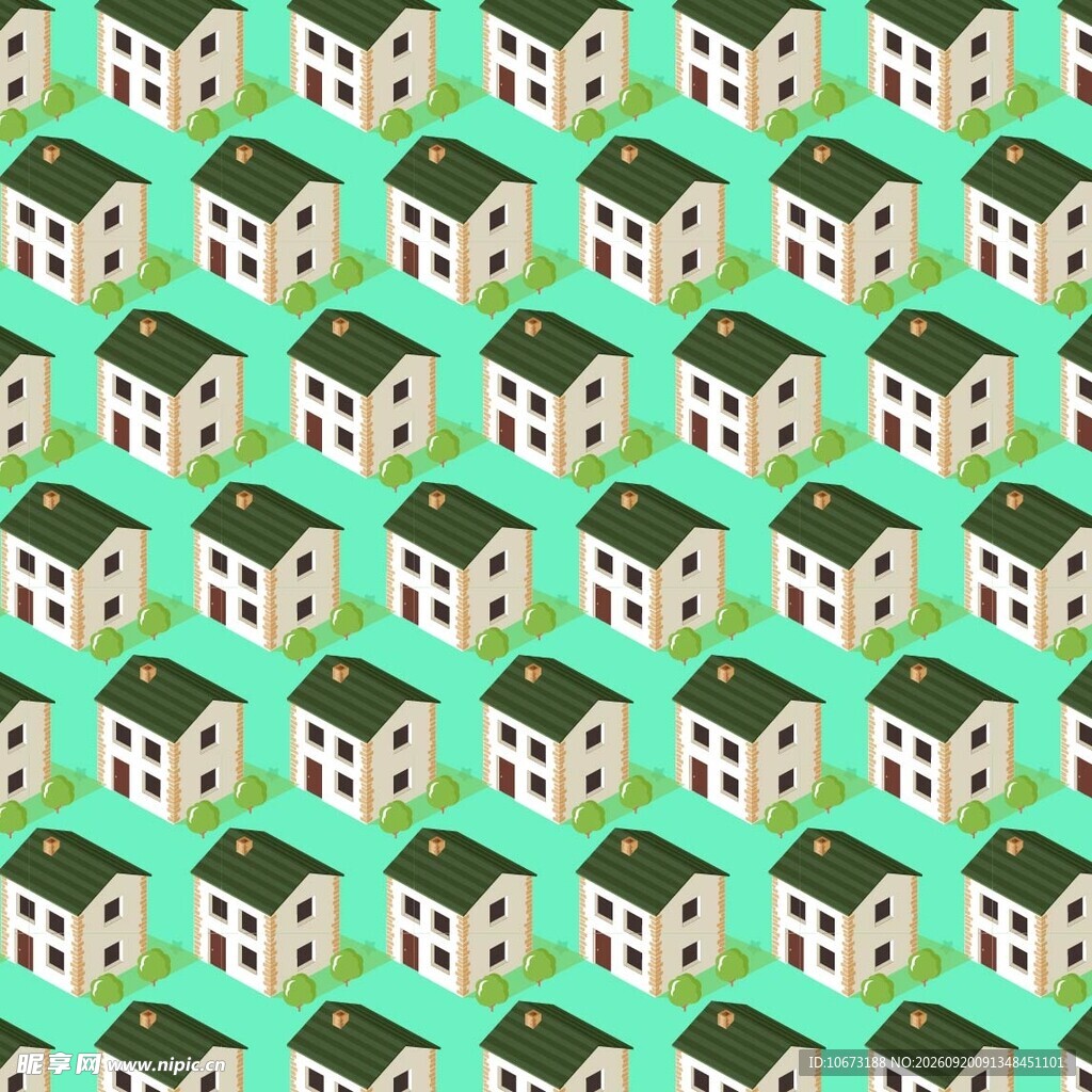 绿色背景的房屋图案