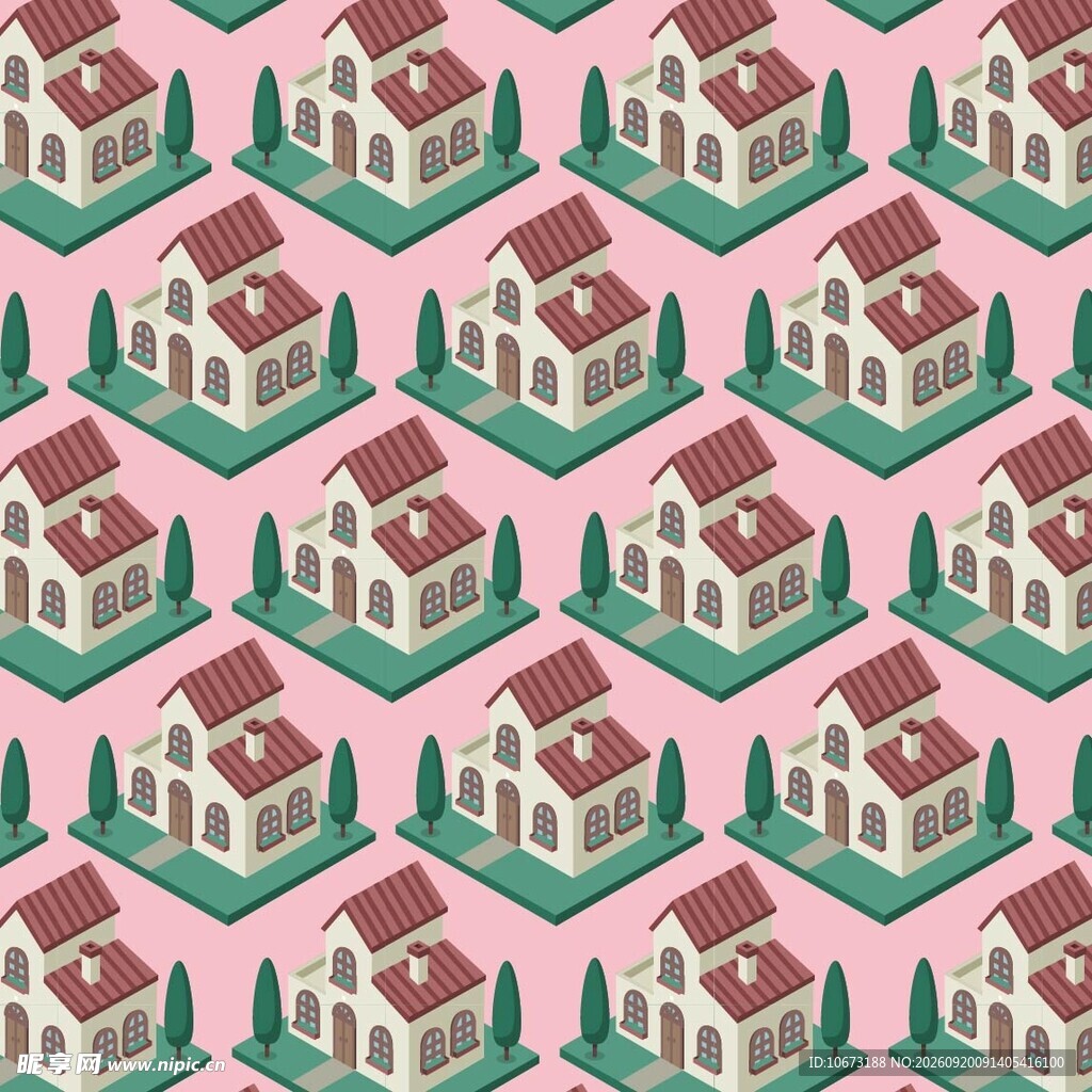 粉色背景房屋图案 