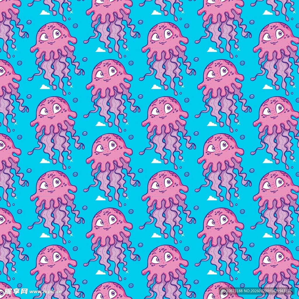 蓝色背景的粉色水母图案