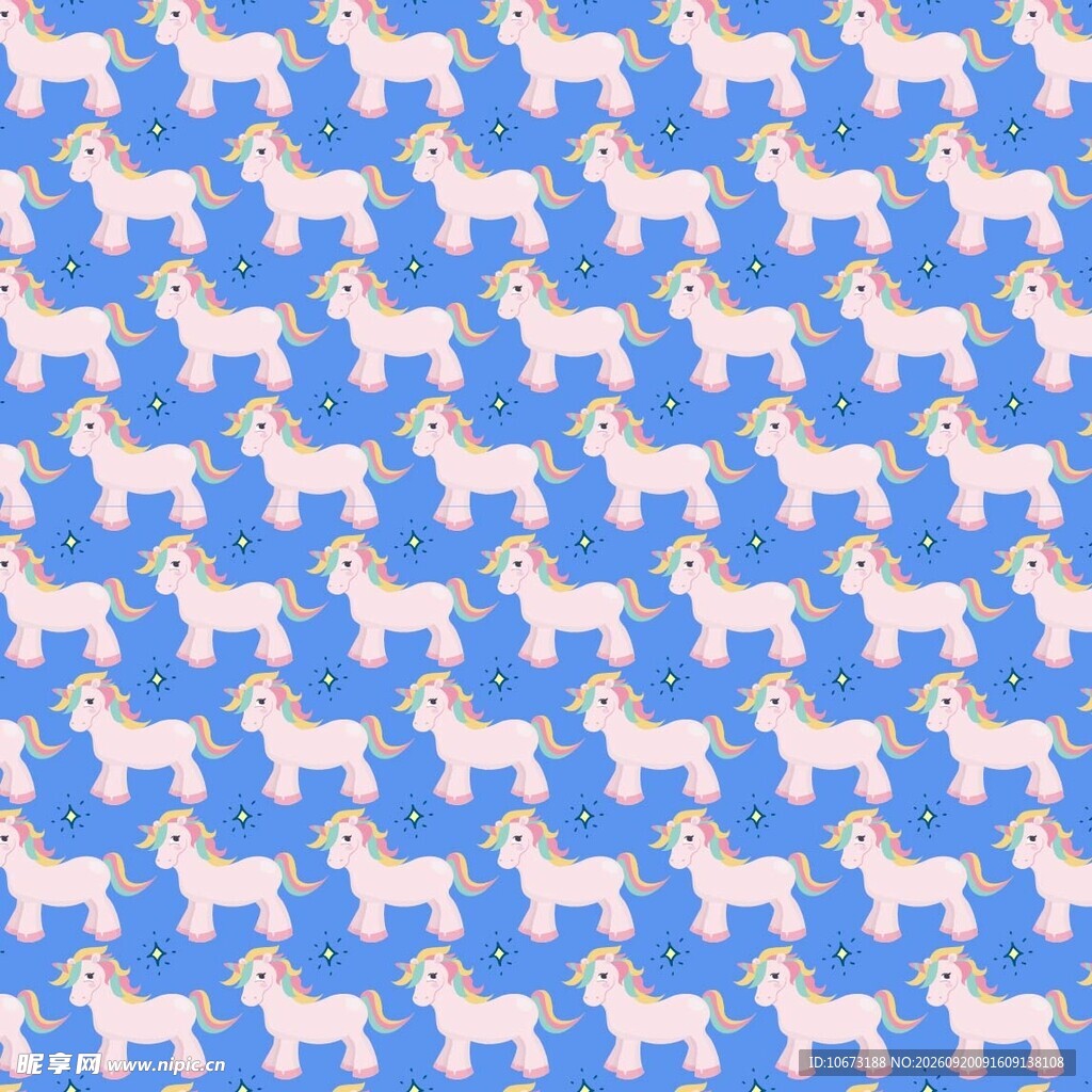 蓝色背景独角兽图案 