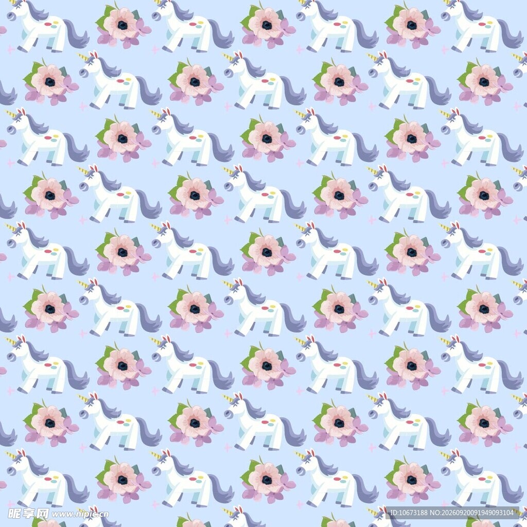 梦幻独角兽花卉图案背景