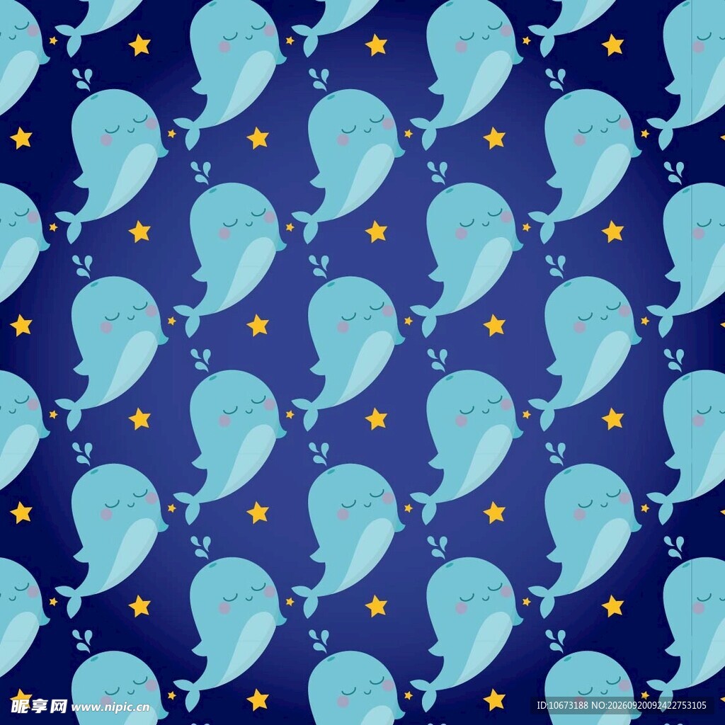 蓝色鲸鱼星星图案背景