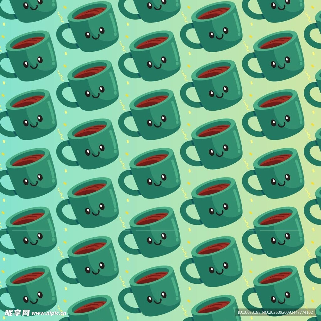 绿色卡通咖啡杯图案背景
