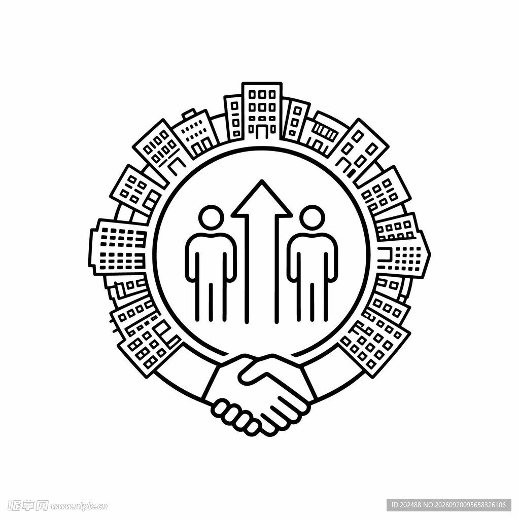 城市人际协作简化建筑线稿