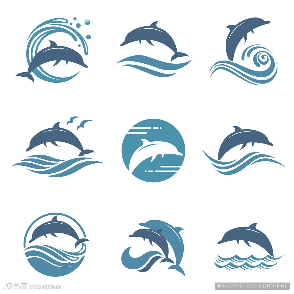 海豚与海浪标志设计集合