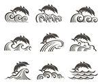 海豚跃浪图案设计元素