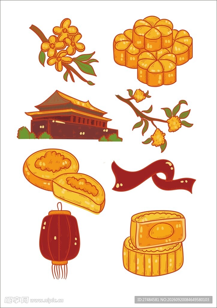 中秋传统元素插画集合