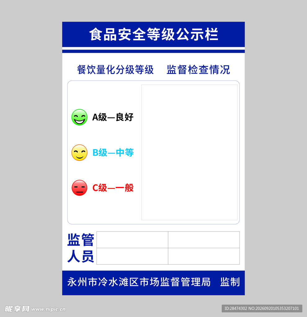 食品安全等级公示栏