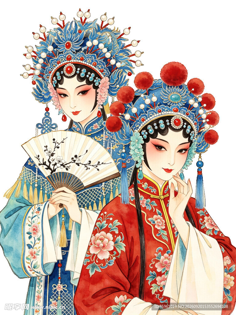京剧扮相的两位古典 戏曲