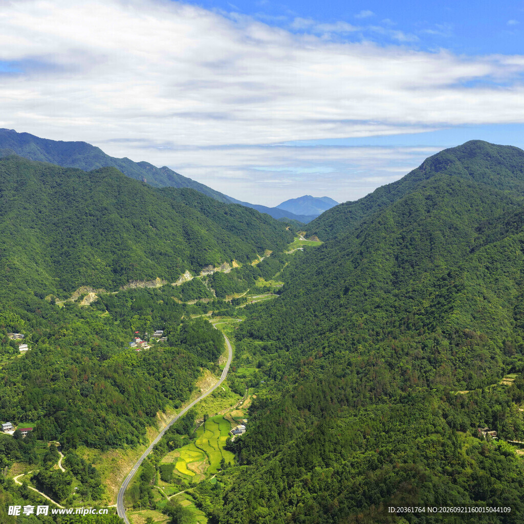 山间蜿蜒公路的翠绿景致