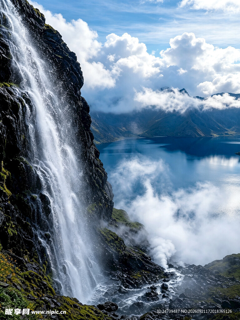 高山飞瀑山湖风光