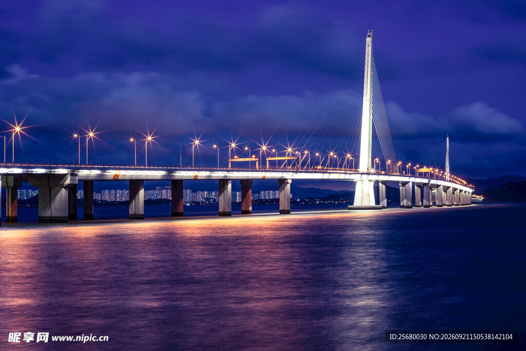 深圳湾大桥夜景璀璨