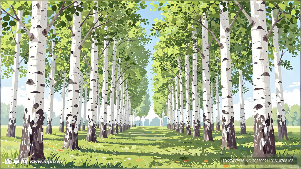 夏日白桦林美景