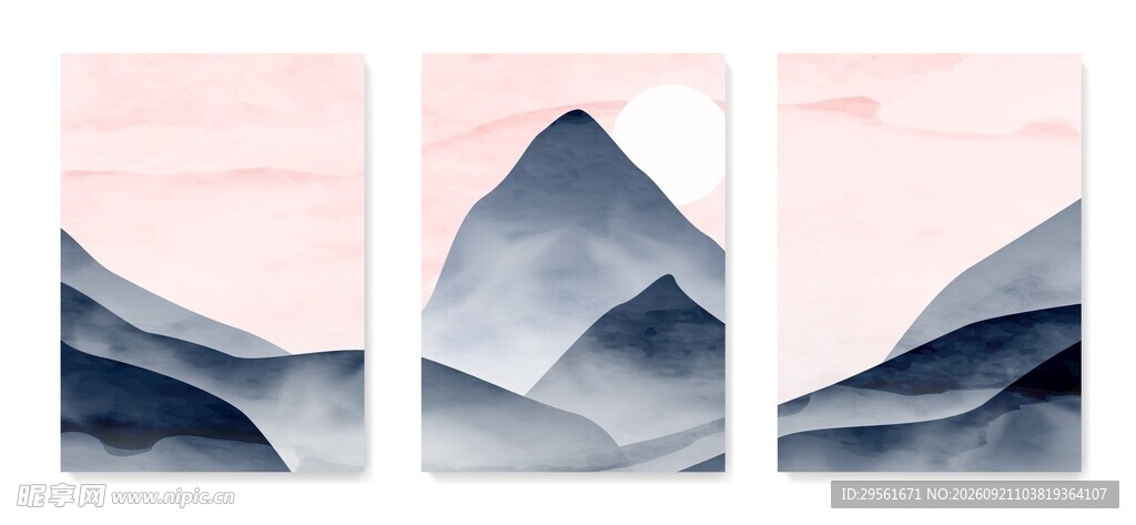 山水三联挂画