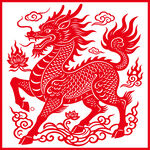 传统剪纸麒麟图