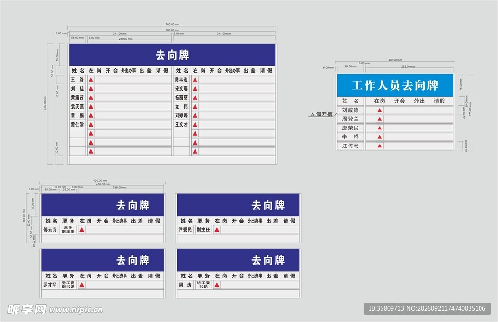 人员去向牌