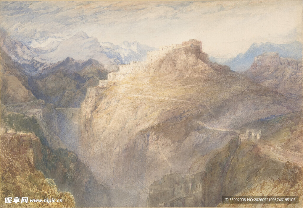 壮丽山景水彩画