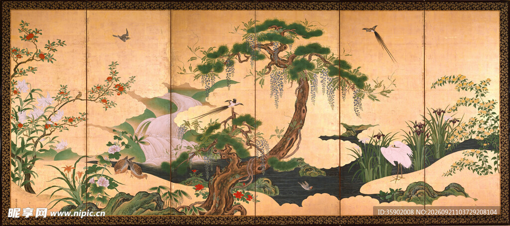 中式山水花鸟古典画作