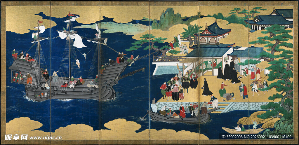 古代山水市井生活画卷