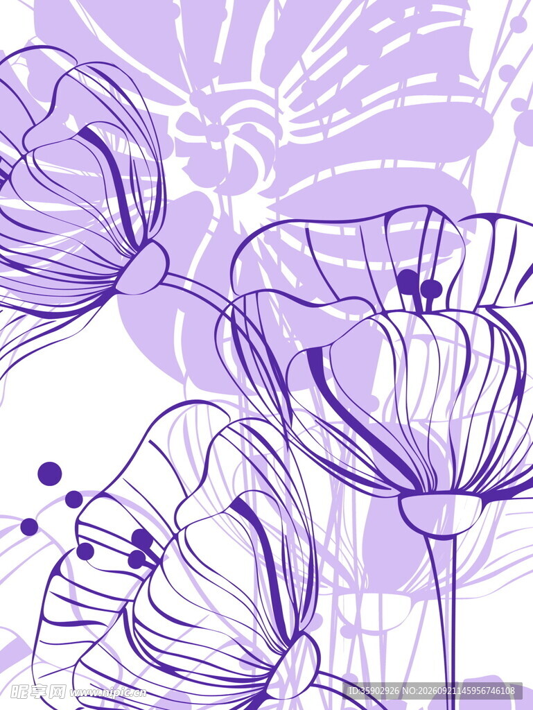 紫色花卉线条插画