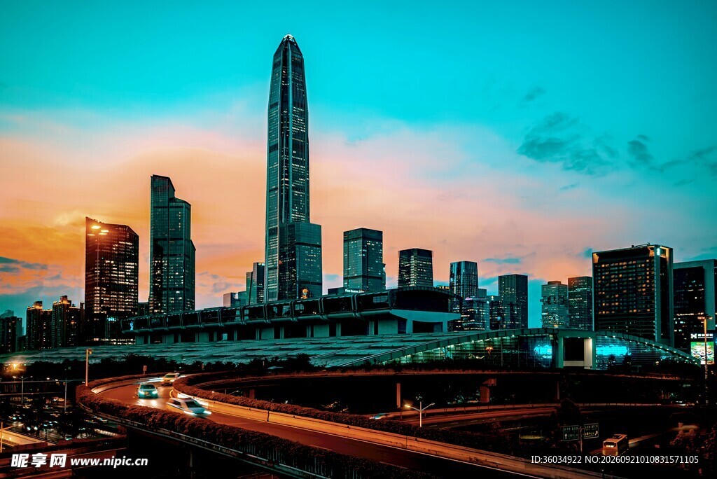深圳城市天际线黄昏美景