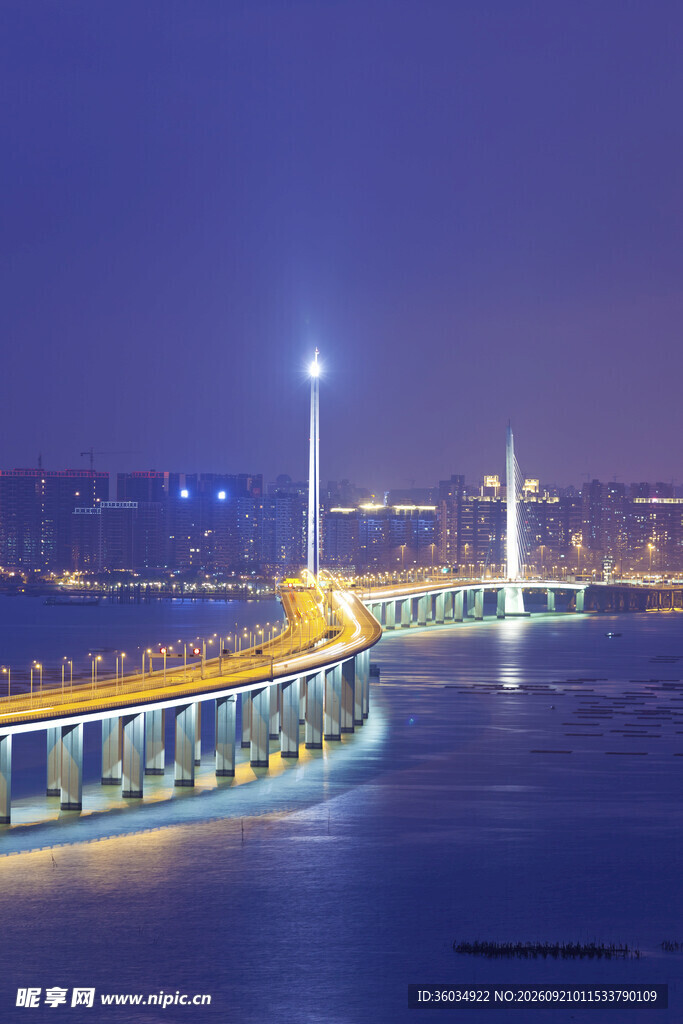 城市夜景中的璀璨桥梁